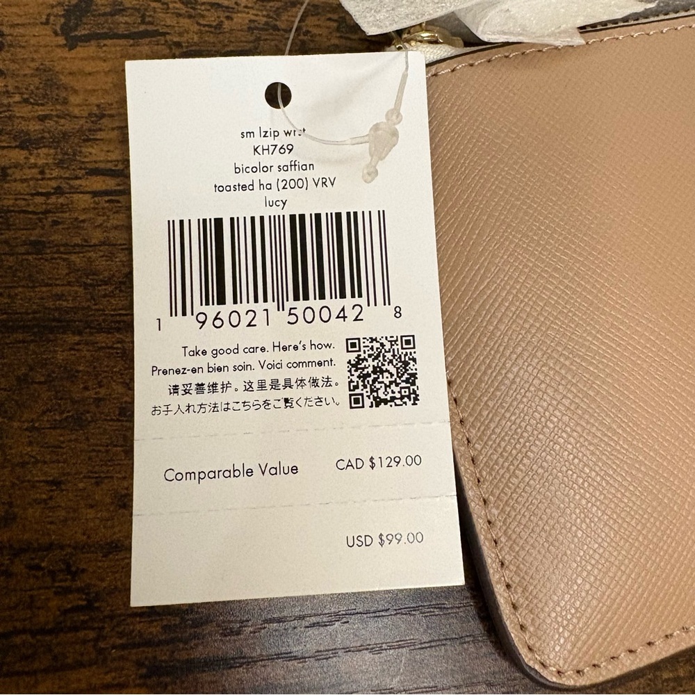 Kate Spade | Lucy L Zip Wristlet, Saffiano, Two Tone NWT - Picture 5 of 9